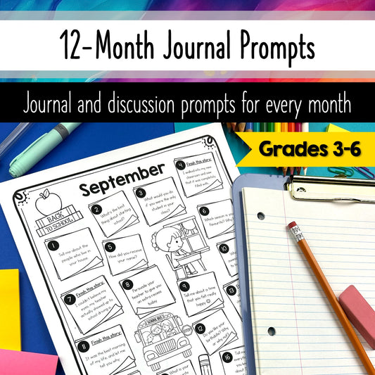 Monthly Journal Prompts - Creative Writing Prompts - Language Arts Grade 3-6
