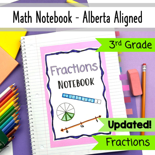 Grade 3 Alberta Math - Fractions Unit - Interactive Math Notebook