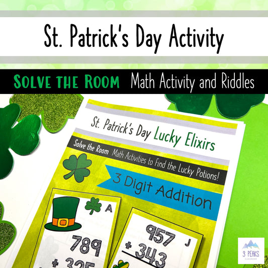 St. Patrick's Day Activity 3-Digit Addition with Regrouping - Solve the Room