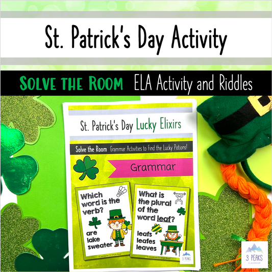 St. Patrick's Day Activity - Grammar ELA Questions - Solve the Room