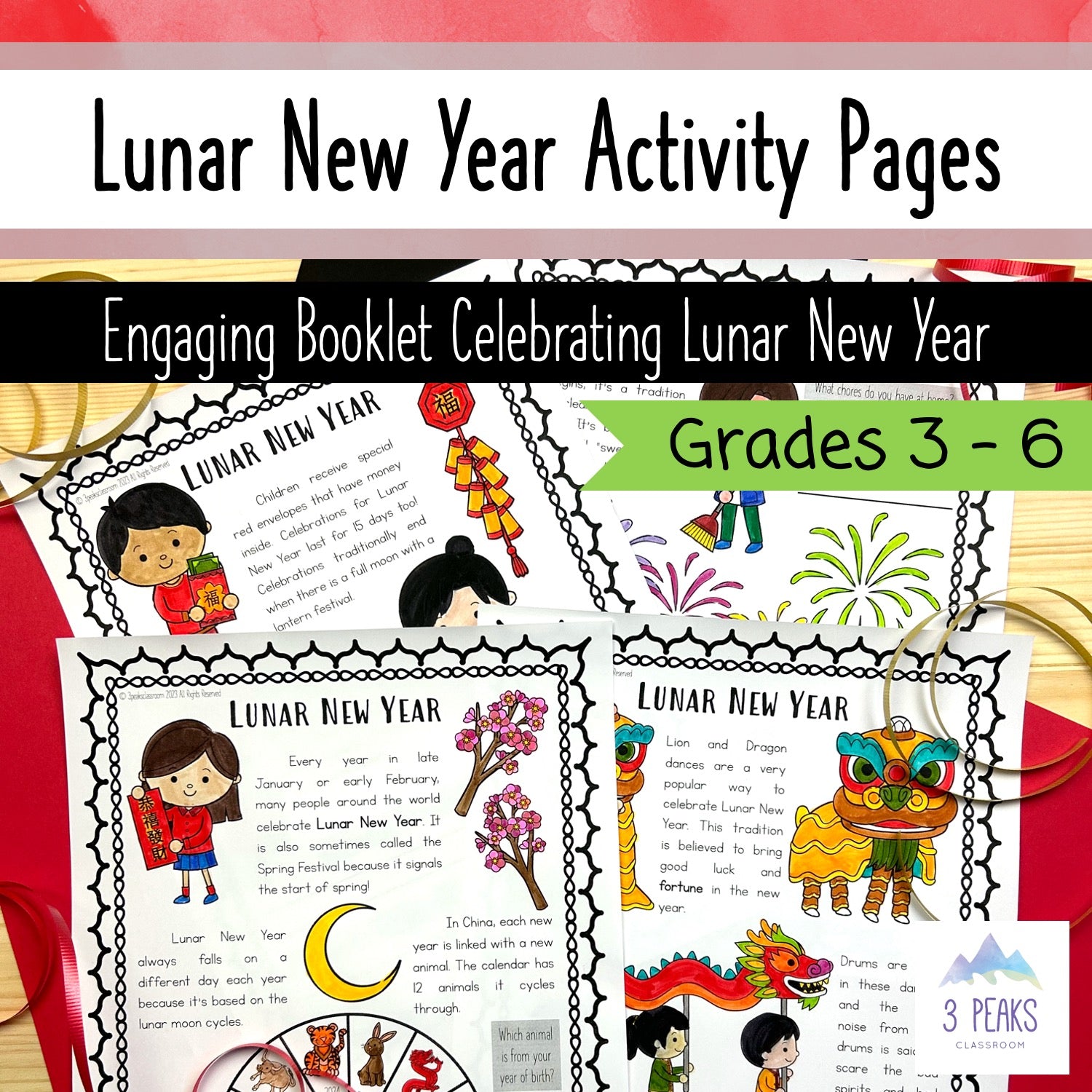 Lunar New Year Activity Booklet - Grades 3-6 - Chinese New Year Activi ...