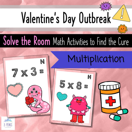 Valentine's Day Activity - MULTIPLICATION Math - Solve the Room Game