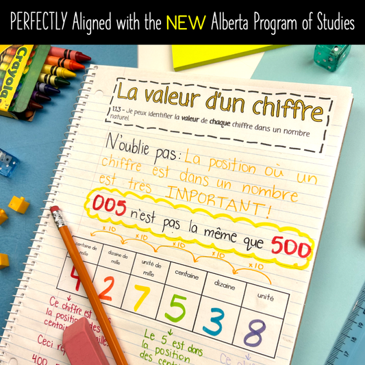 Grade 3 Alberta Math FRENCH - La valeur de position - Place Value - Interactive Notebook
