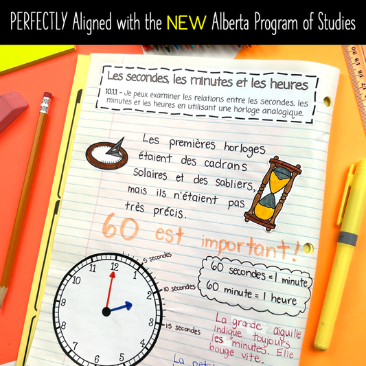 Grade 3 Alberta Math FRENCH - Le temps - Telling Time Interactive Math Notebook