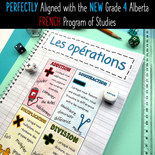 Grade 4 Math Alberta FRENCH - Algèbre - Algebra Unit - Interactive Notebook
