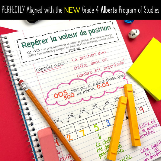 Grade 4 Alberta Math FRENCH - Place Value - Valeur de position, les décimaux, les additions & soustraction