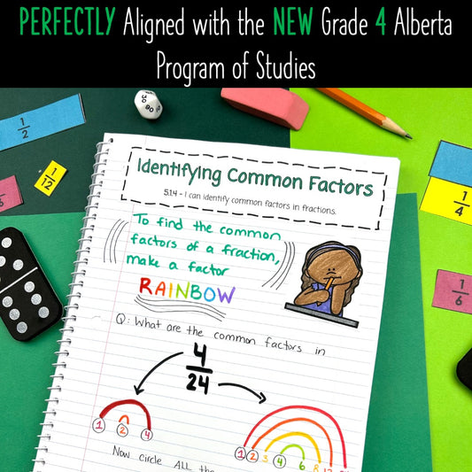 Grade 4 Math Alberta - Fractions and Percentages Unit - Interactive Notebook