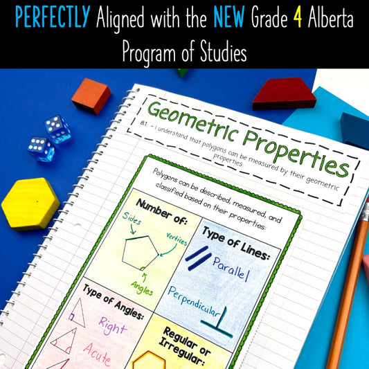Grade 4 Math Alberta - Geometry and Angles Unit - Interactive Notebook