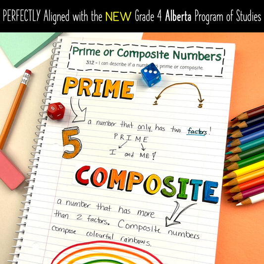 Grade 4 Alberta Math - Prime and Composite Numbers Unit - Interactive Notebook