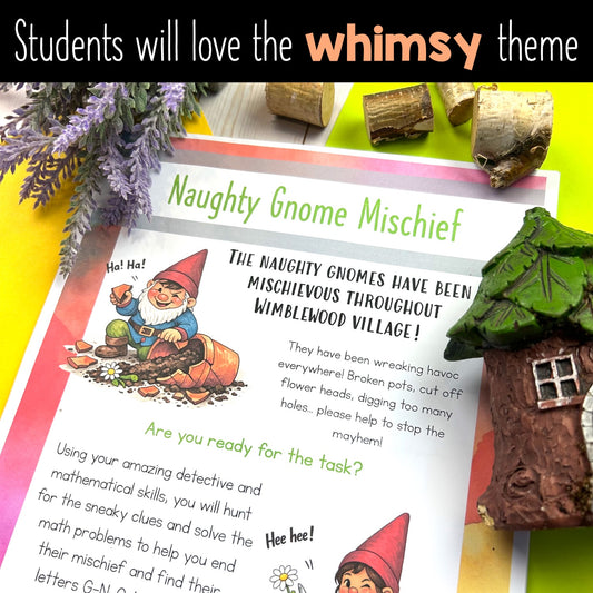 Naughty Gnome Mischief - Around the Room Math activity