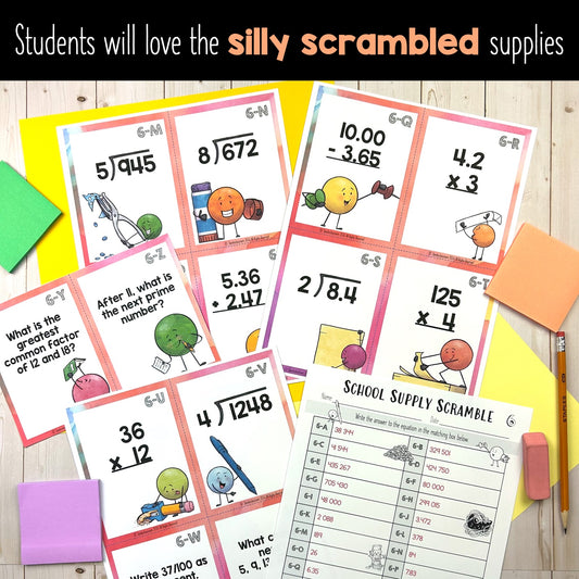 School Supply Scramble - Around the Room Math activity